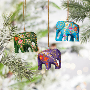 Colorful Kashmiri Elephant Ornaments - Set of 3 alt